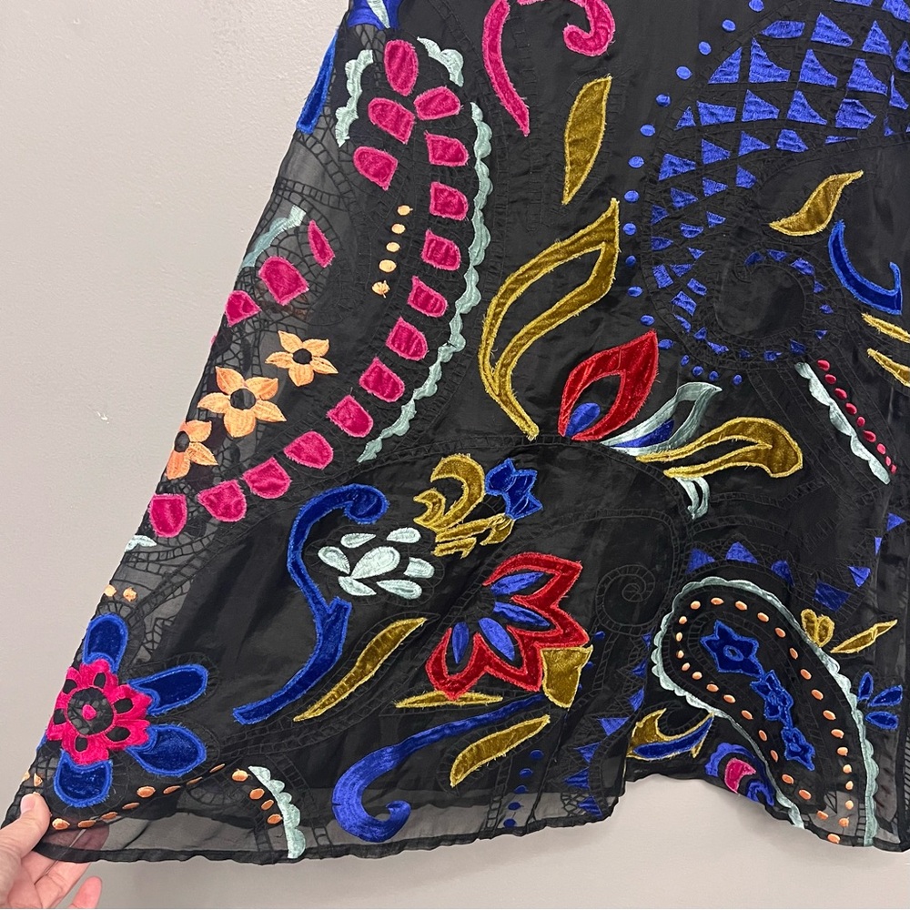 Anthropologie Amber Velvet Appliqué Midi Skirt Colorful Embroidered Design 12 - Picture 2 of 11